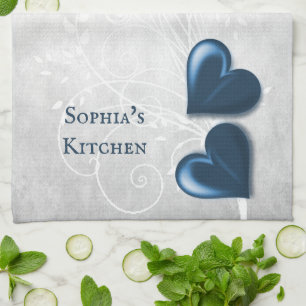 Blue Hearts Personalised Kitchen Towel