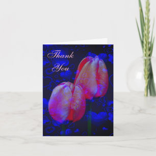Blue Hearts Pink Tulips Thank You Card