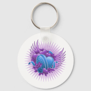 Blue Hearts Roses and Wings Key Ring