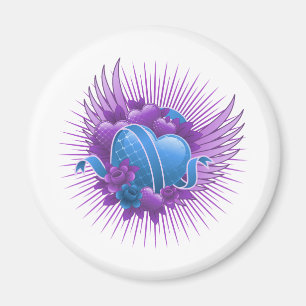 Blue Hearts Roses and Wings Magnet