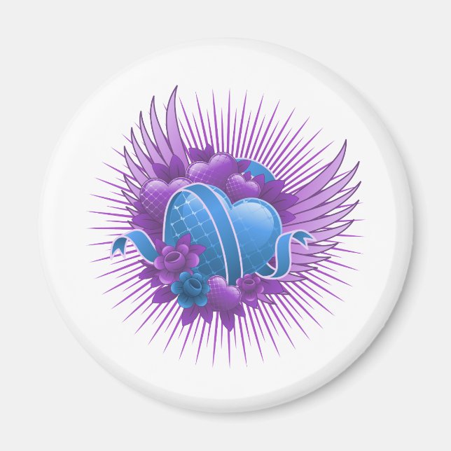 Blue Hearts Roses and Wings Magnet (Front)