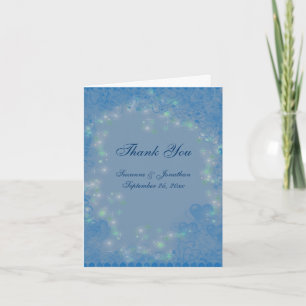 Blue Hearts Sparkly Lights Personalized Wedding  Thank You Card