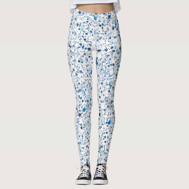 Blue Hearts Splatter Paint, Abstract Leggings (Front)