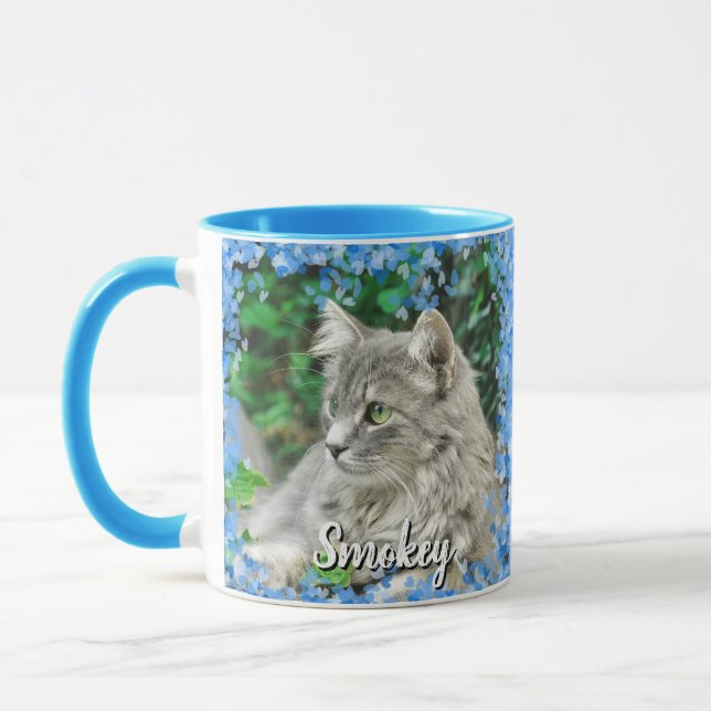 Blue Hearts, Square Instagram Cat 2 Photo Mug (Left)