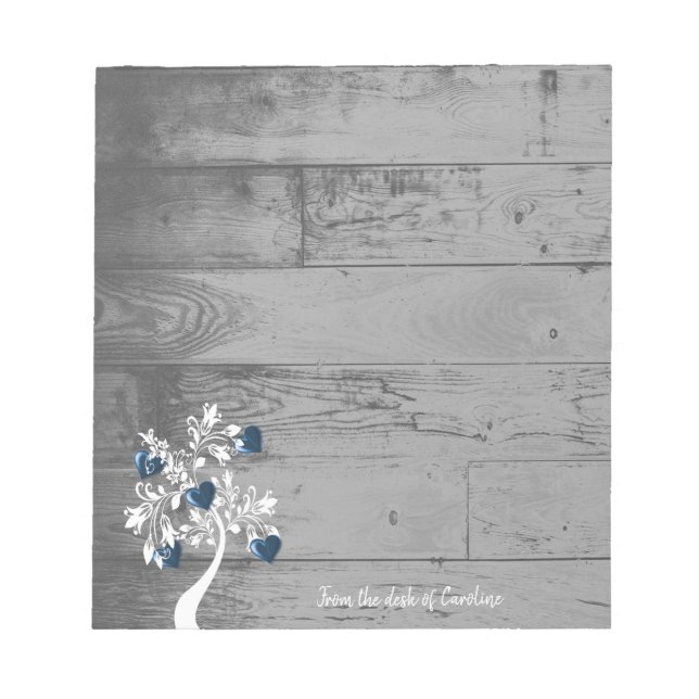 Blue Hearts Tree Personalised Notepad (Front)