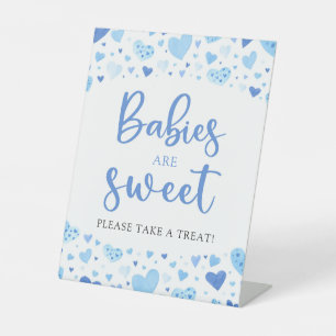 Blue Hearts Valentine Baby Shower Babies are Sweet Pedestal Sign