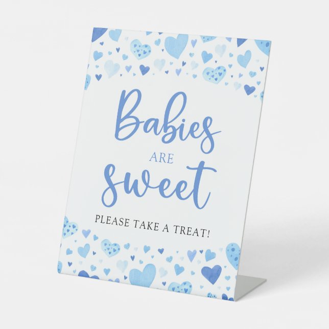 Blue Hearts Valentine Baby Shower Babies are Sweet Pedestal Sign (Front)