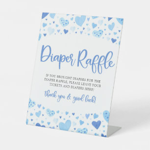 Blue Hearts Valentine Baby Shower Diaper Raffle Pedestal Sign