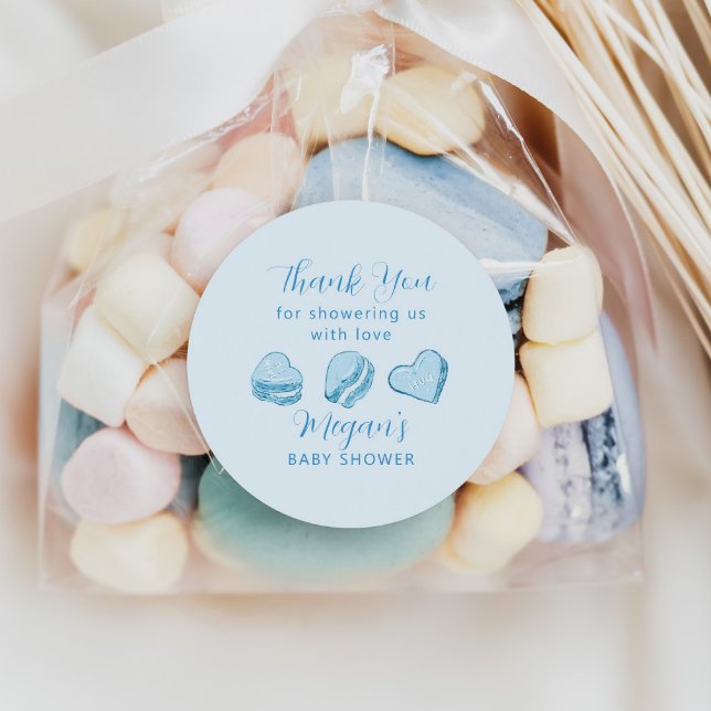 Blue Hearts Valentine Baby Shower Favour Classic Round Sticker (Creator Uploaded)