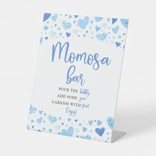 Blue Hearts Valentine Baby Shower Momosa Bar Sign (Front)