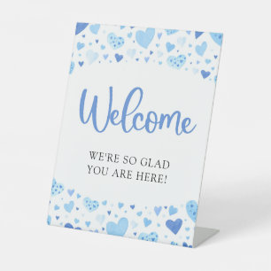 Blue Hearts Valentine Baby Shower Welcome Sign