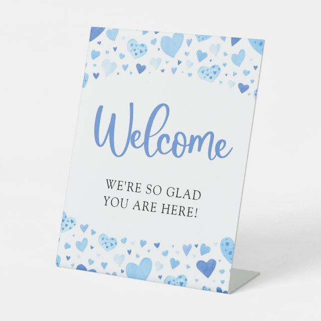 Blue Hearts Valentine Baby Shower Welcome Sign  (Front)