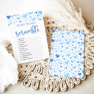Blue Hearts Valentine Baby Word Scramble Game Invitation