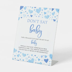 Blue Hearts Valentine Don't Say Baby Shower Game Pedestal Sign