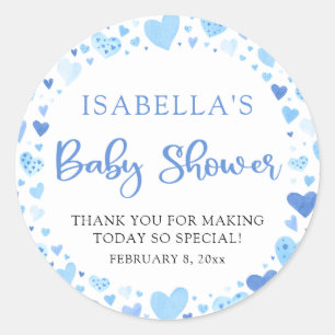 Blue Hearts Valentine Sweetheart Baby Shower Classic Round Sticker