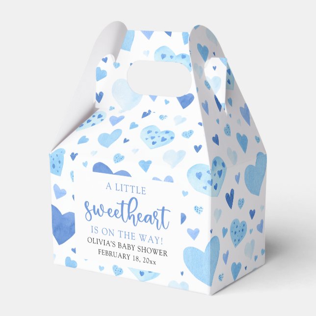 Blue Hearts Valentine Sweetheart Baby Shower Favour Box (Front Side)