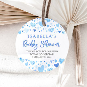 Blue Hearts Valentine Sweetheart Baby Shower Favour Tags