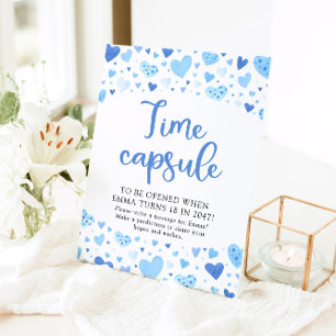 Blue Hearts Valentine Time Capsule Baby Shower Pedestal Sign