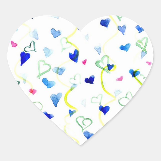 Blue Hearts Watercolor Chartreuse Green Heart Sticker (Front)