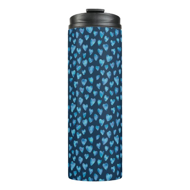 Blue Hearts Watercolor pattern Thermal Tumbler (Front)