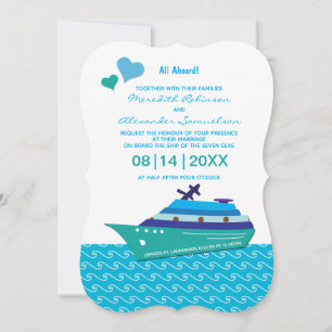 Blue Hearts Wedding Cruise Invitation