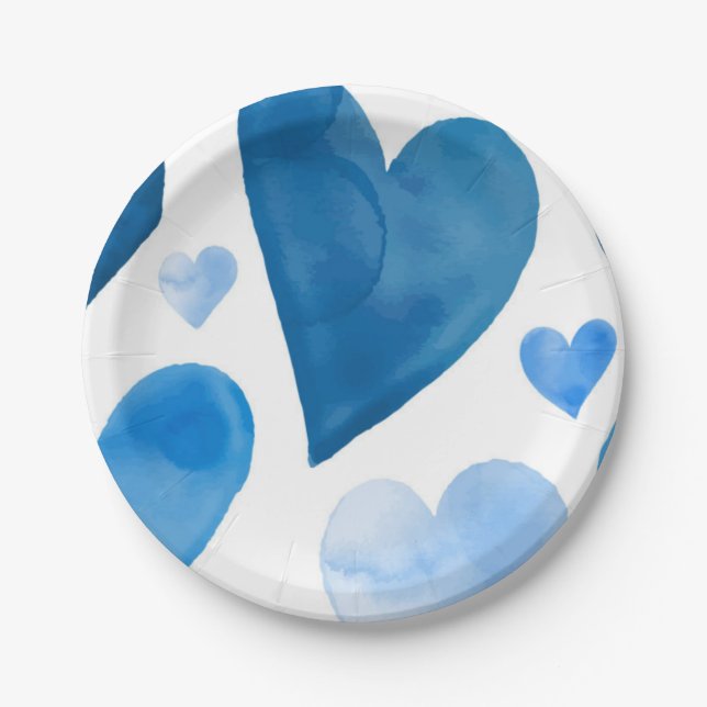 Blue Hearts Winter Baby Shower Paper Plate (Front)