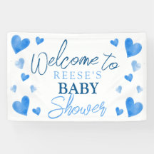 Blue Hearts Winter Baby Shower Welcome Banner