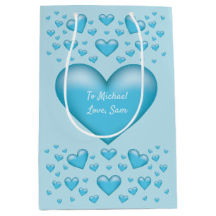Blue Hearts With Custom Text Medium Gift Bag
