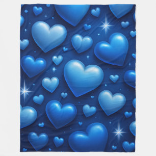 Blue Hearts with Stars Pattern Fleece Blanket