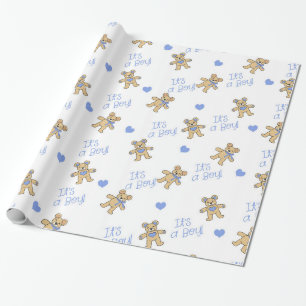 Blue Hearts with Teddy Bears Wrapping Paper