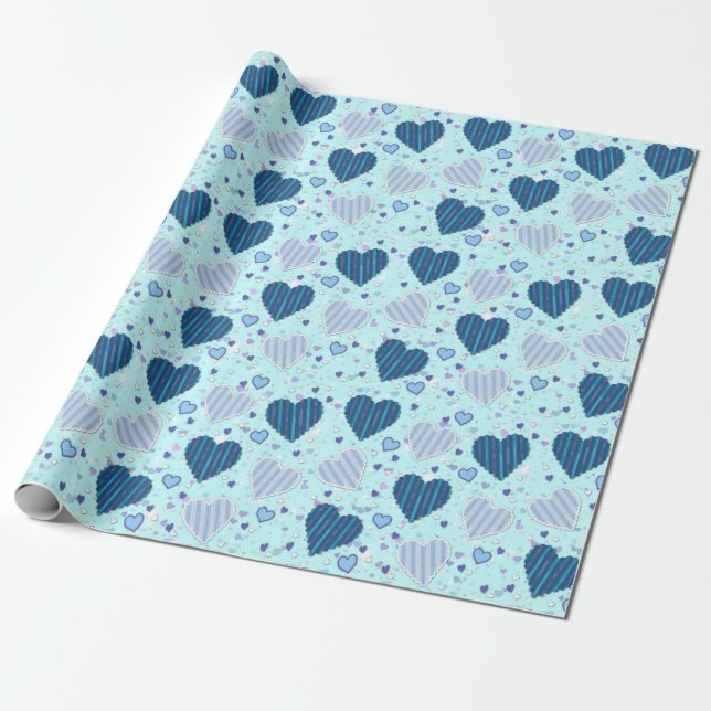 Blue Hearts Wrapping Papaer Wrapping Paper (Unrolled)