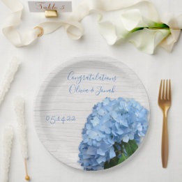 Blue Heaven Floral Wood Wedding Personalised Paper Plate