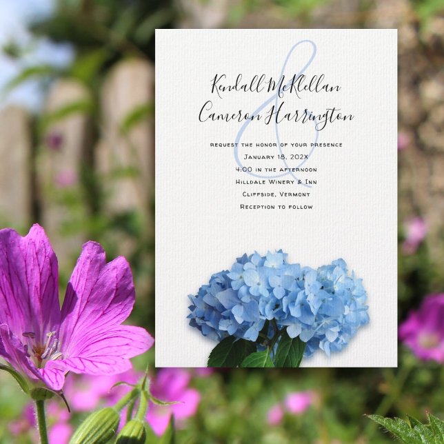 Blue Heaven Hydrangea Wedding Couple Inviting Invitation (Creator Uploaded)
