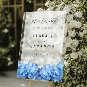 Blue Heaven Hydrangea Wedding Welcome Opaque Acrylic Sign