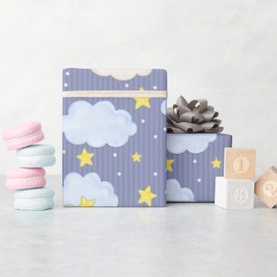  Blue Heavenly Stars And Clouds  Wrapping Paper