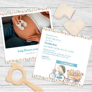 Blue Hedgehog Baby Shower Photo Invitation