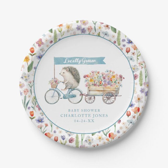 Blue Hedgehog Baby Shower Plates – Locally Grown (Front)