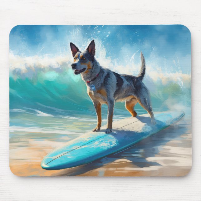 Blue Heeler Beach Surfing Painting  Mouse Mat (Front)