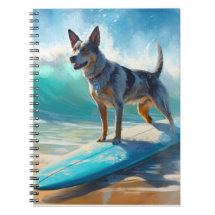 Blue Heeler Beach Surfing Painting Notebook