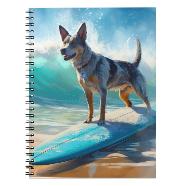 Blue Heeler Beach Surfing Painting  Notebook (Front)