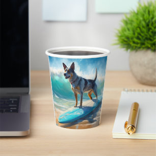 Blue Heeler Beach Surfing Painting Paper Cups