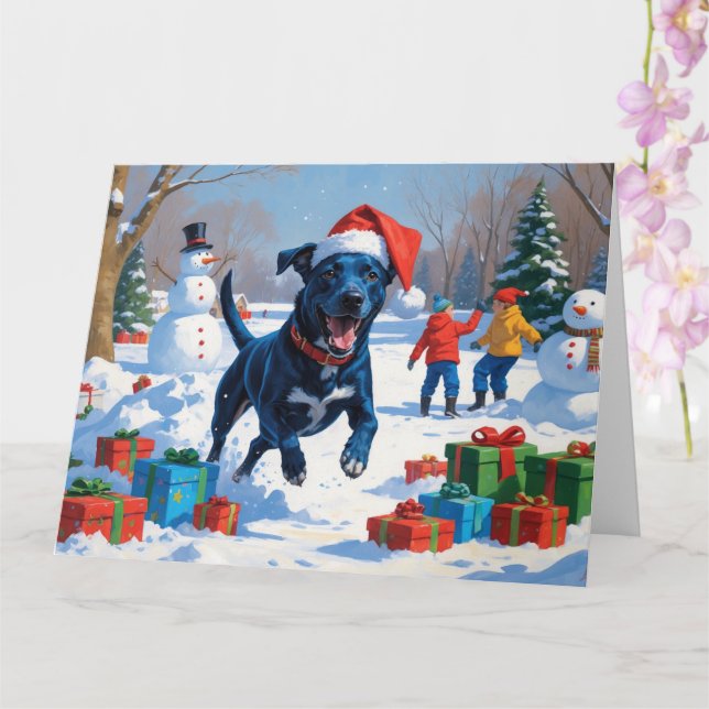 Blue Heeler Christmas Festive Snow Scene Card (Orchid)