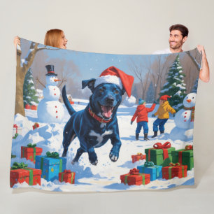 Blue Heeler Christmas Festive Snow Scene Fleece Blanket
