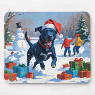 Blue Heeler Christmas Festive Snow Scene Mouse Mat