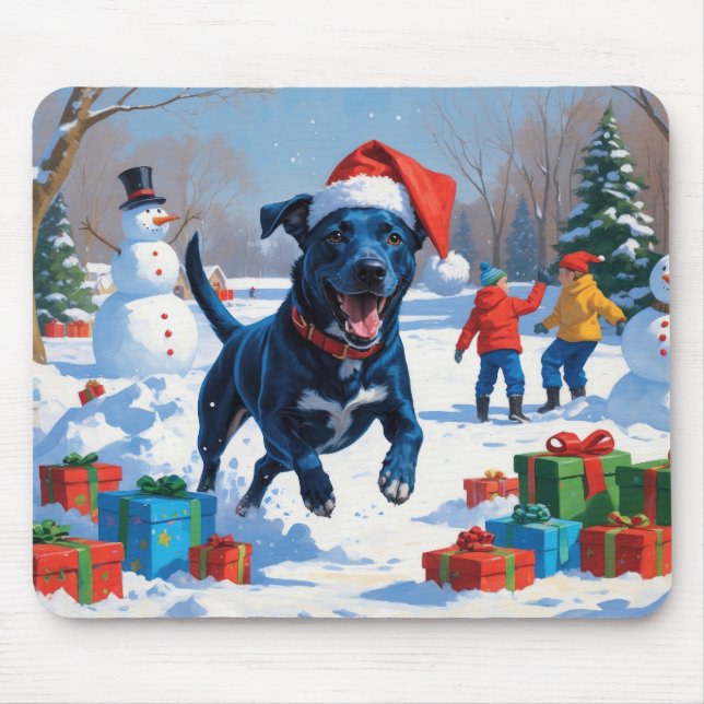 Blue Heeler Christmas Festive Snow Scene Mouse Mat (Front)
