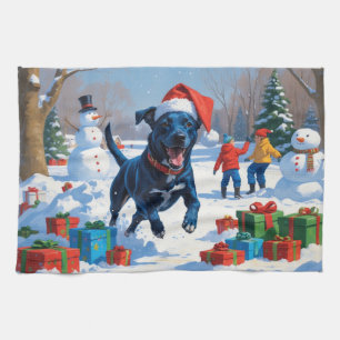 Blue Heeler Christmas Festive Snow Scene Tea Towel