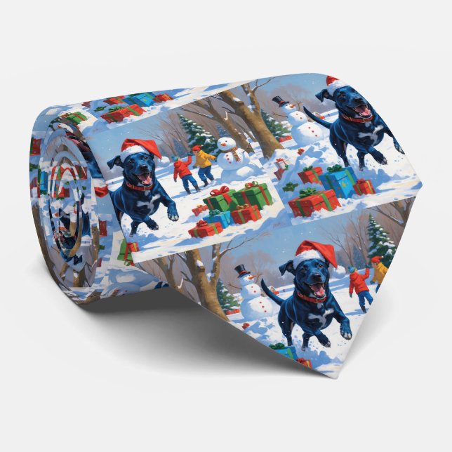 Blue Heeler Christmas Festive Snow Scene Tie (Rolled)
