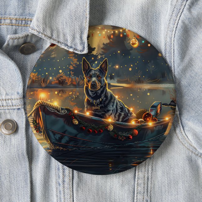 Blue Heeler Christmas Festive Voyage 6 Cm Round Badge (In Situ)