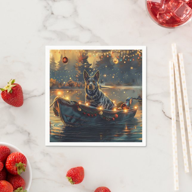 Blue Heeler Christmas Festive Voyage Napkin (Insitu)