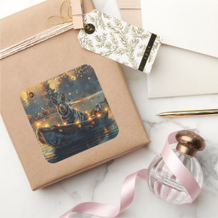 Blue Heeler Christmas Festive Voyage Square Sticker